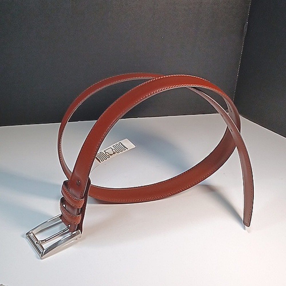 Color: Chili Brown Aniline Kipskin Shoulders Leather Belt, Men’s 38, Made in USA